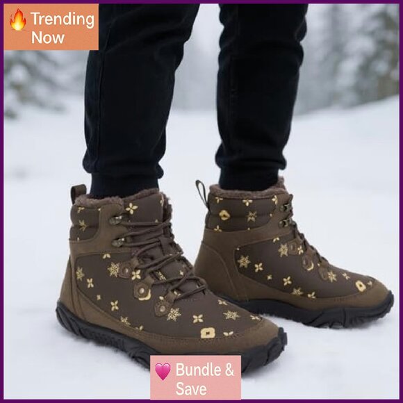 Women's Zero Drop Barefoot Hiking Boots Waterproof Snow Boots Wide Toe - Picture 4 of 8